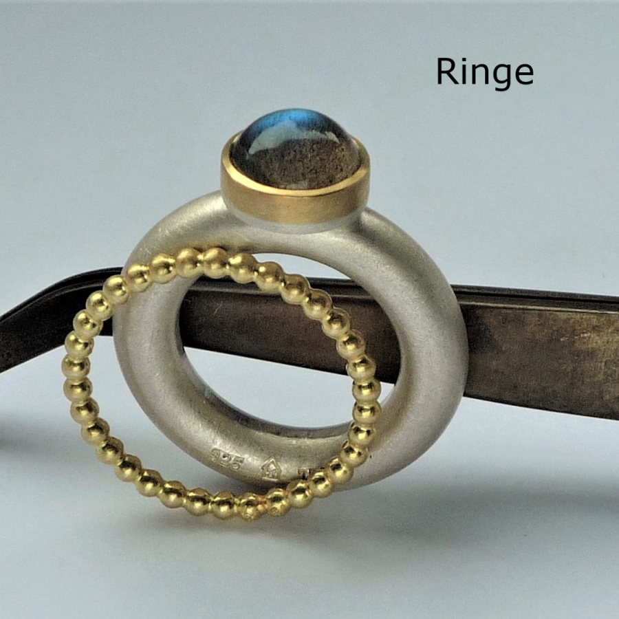 verschiedene Ringe 925/- Silber und 750/- Gold mit Turmalinen, Brillant und Glasrose